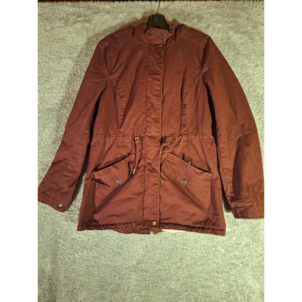 H&M Divided Womens Utility Parka Jacket Size 4 Burgundy Faux Shearling Lined